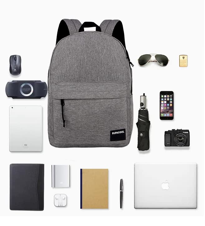 SUPACOOL Casual Laptop Backpack for Men and Women, Backpack for College, USB Charging Port, Lightweight Pack Back(Light grey)