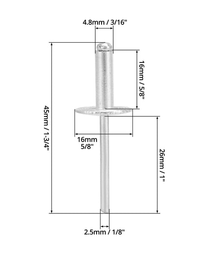 QWORK Large Flange Blind Rivets, 500 Pcs Blind Rivet, 5/8" Flange Diameter, 3/16" x 5/8"