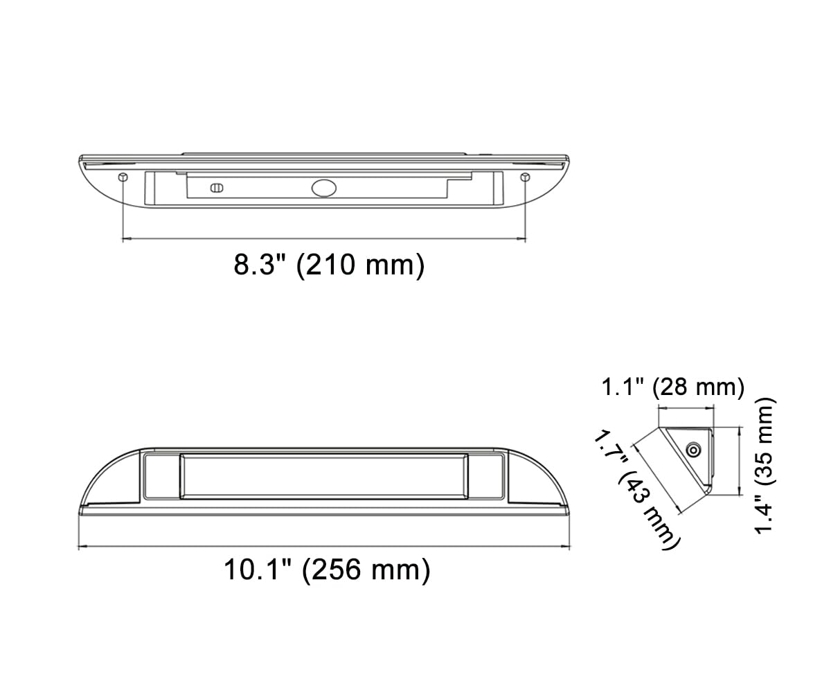 Raycharm 10" RV Camper LED Awning Porch Utility Light Fixture, 40° Down Angle Beam, 6000K Cool-White Super Bright, 12V/24V DC, High Light-Output Low Ampere Draw, Aluminum Housing Black Finish, 2-Pack