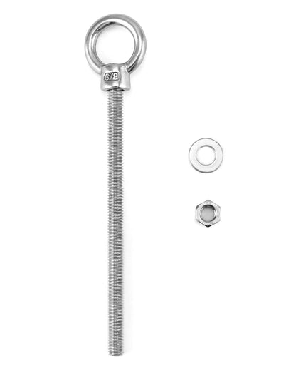 QWORK Threaded Eyebolts, 5 Pack 3/8" x 6" Long Stainless Steel Marine Grade Shoulder Eye Bolt