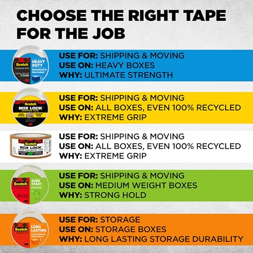Scotch Sure Start Shipping Packaging Tape, 1.88" x 22.2 yd, Designed for Packing, Shipping and Mailing, Quiet Unwind, No Splitting or Tearing, 1.5" Core, Clear, 6 Dispensered Rolls (145-6)