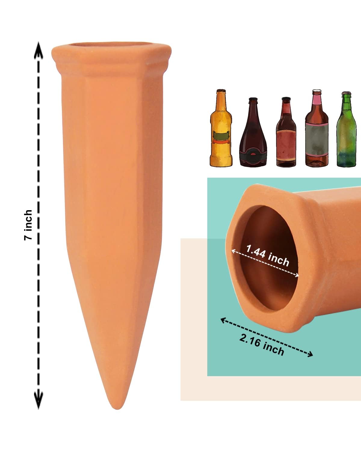 vensovo 10 Pcs Terracotta Watering Spikes - Automatic Self Watering Stakes, Plant Watering Devices for Wine Bottles Recycled Bottles, Clay Plant Garden Waterers for Vacations