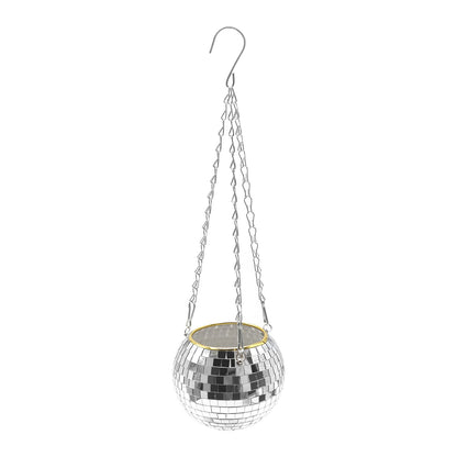 Anxingo Disco Ball Planter with Chain, 6" Hanging Disco Ball Planter with Chain Mirror Disco Plant Holder Plant Pot Hanging Flower Pot Gardening Pots for Indoor Outdoor Plants, 6 inch, Sliver