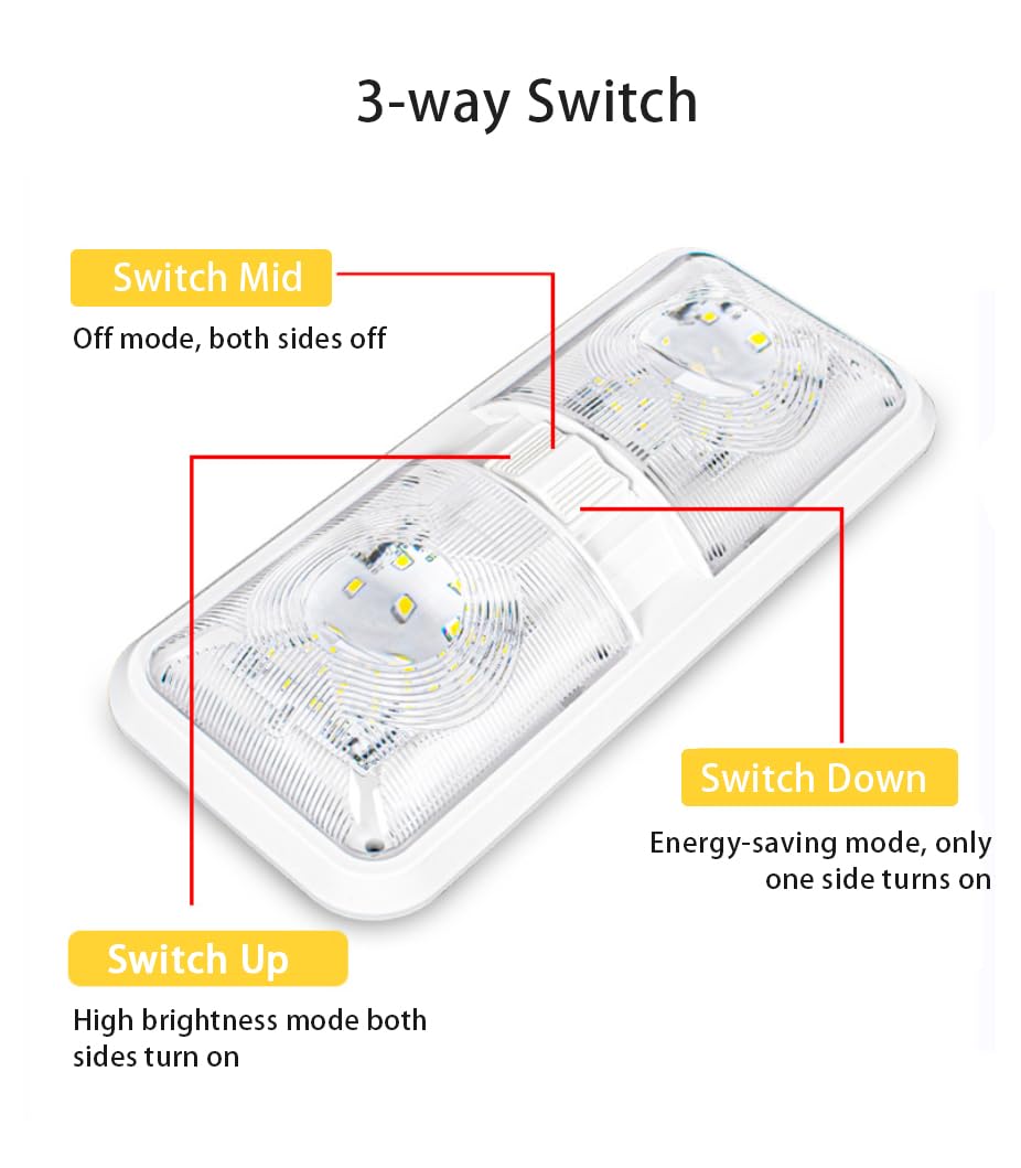 12V RV LED Lights with ON/Off Switch - Cold White 6500K 8W 600LM, Interior Lighting for RV Van Trailer Camper Boat - Pack of 2
