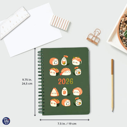 Pierre Belvédère - 2026 Annual Agenda Bilingual - 12 Months - Weekly Planner - 7.5” x 9.6” - Hardcover Spiralbound - Year Monthly Daily Planner - Sushi - 442483