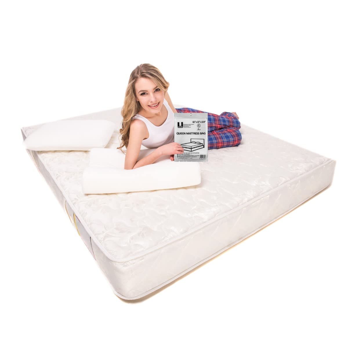 uBoxes Queen Mattress Clear Plastic Poly Covers, 61 x 15 x 104 inch, Heavy Duty 2 mil, 1 Pack