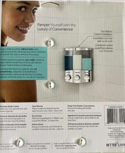 Better Living 76334-1 Euro Trio 3 Shower Liquid Dispenser with Translucent Containers, Satin Silver