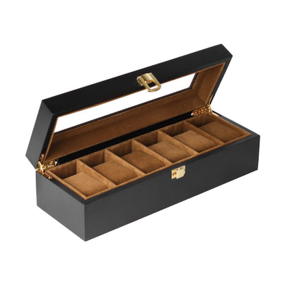 Baskiss 6 Slots Watch Box for Men, Solid Wood Luxury Display Storage Case Jewelry Organizer with Clear Top for Anniversary, Wedding, Birthday