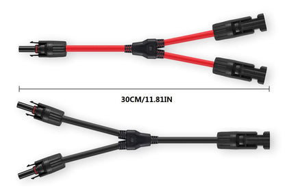 SOYAN 2 Pairs Solar Connectors Y Branch Parallel Adapters 10AWG Cable for Solar Panel (Red & Black)