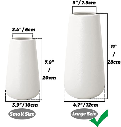 11 Inch Tall Matt White Ceramic Vases for Flowers & Pampas Grass, Classic Rustic Style Decorative Vase for Home Decor Table Centerpieces