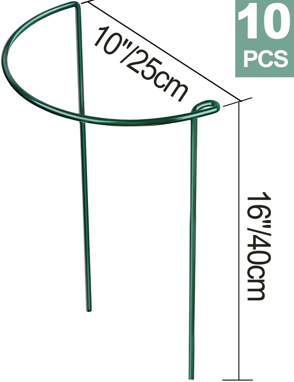 10Pack 40×25cm Plant Support Stakes With 50m Plant Ties, Metal Garden Plant Stakes Half Round Indoor Outdoor Support Ring Cage for Peonies Monstera Hydrangeas Roses Vegetables Tomatoes Tulips Lavender