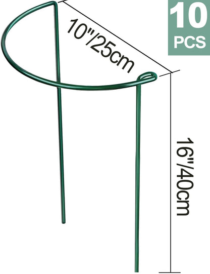 10Pack 40×25cm Plant Support Stakes With 50m Plant Ties, Metal Garden Plant Stakes Half Round Indoor Outdoor Support Ring Cage for Peonies Monstera Hydrangeas Roses Vegetables Tomatoes Tulips Lavender