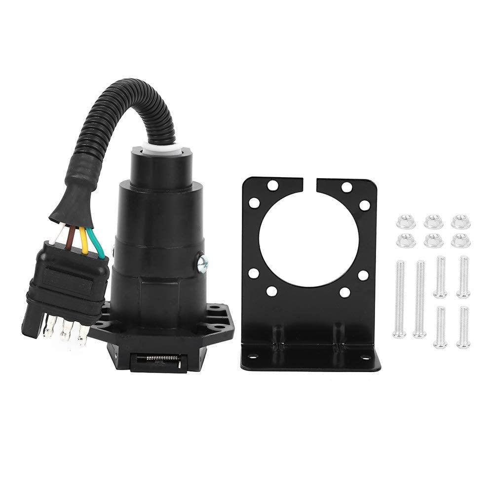 4 to 7 pin Trailer Adapter, 6-24V Multi-Tow 4 Pin to 7 Pin Trailer Wiring Harness Tow Hitch Wire Adaptor with Bracket Waterproof Connector US Type