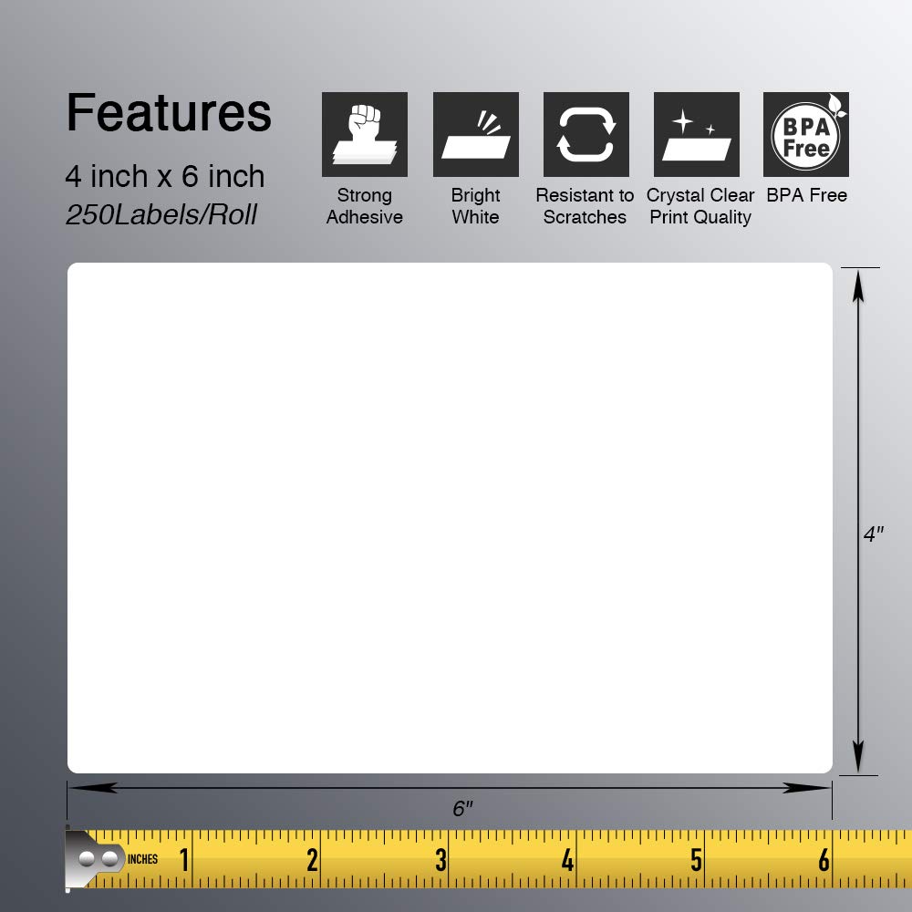 BETCKEY - 4" x 6" (102 mm x 152 mm) Shipping Labels Compatible with Zebra & Rollo Label Printer(not for dymo 4XL), Premium Adhesive & Perforated [2 Rolls, 500 Labels]