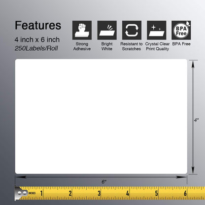 BETCKEY - 4" x 6" (102 mm x 152 mm) Shipping Labels Compatible with Zebra & Rollo Label Printer(not for dymo 4XL), Premium Adhesive & Perforated [2 Rolls, 500 Labels]