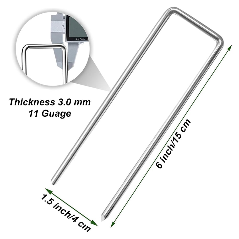 100 Pack Landscape Staples 6 Inch Anti-Rust Galvanized Garden Stakes 11-Gauge U-Shaped Heavy-Duty Landscape Pins for SOD Anchoring Weed Barrier Fabric Ground Cover Irrigation Tubing & Artificial Turf