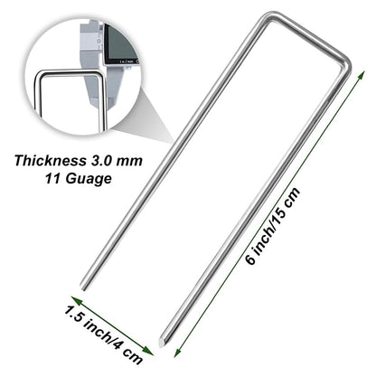 100 Pack Landscape Staples 6 Inch Anti-Rust Galvanized Garden Stakes 11-Gauge U-Shaped Heavy-Duty Landscape Pins for SOD Anchoring Weed Barrier Fabric Ground Cover Irrigation Tubing & Artificial Turf