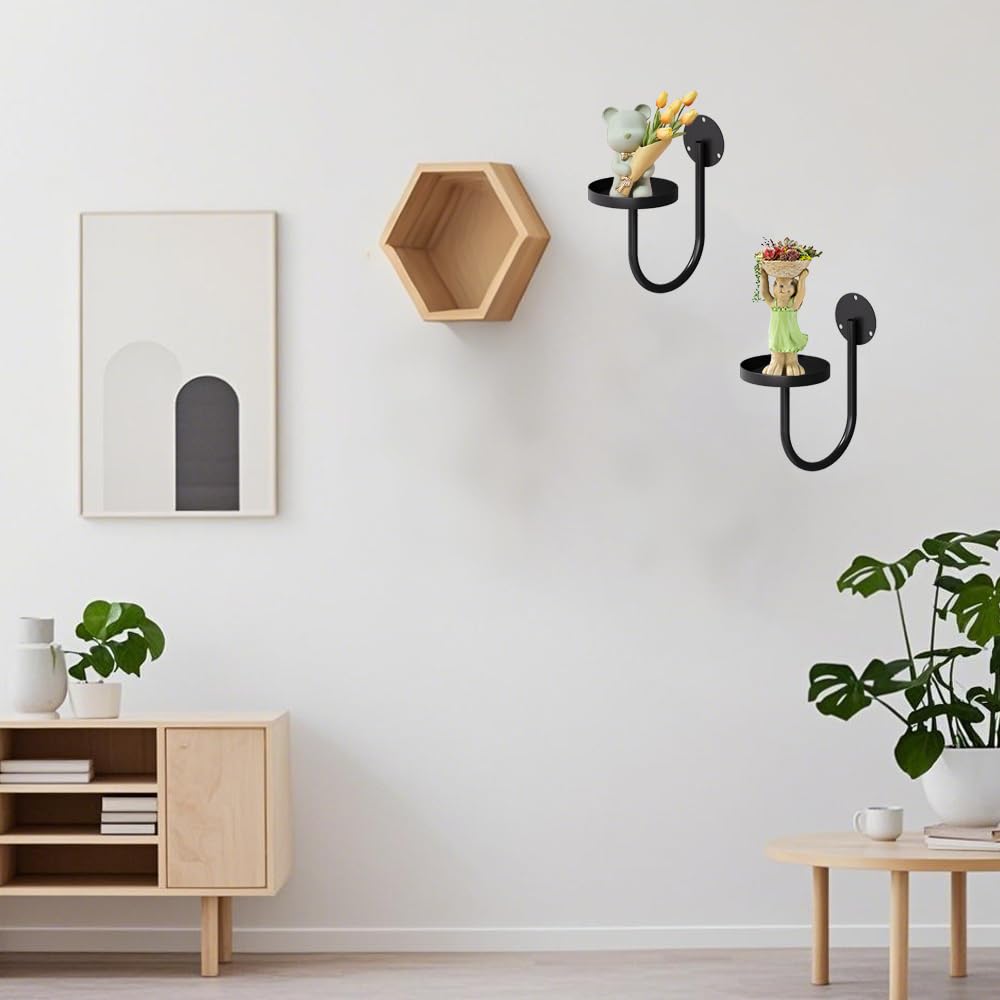 3 Pack Wall Plant Holder Wall Planters Black Metal Plant Wall Shelf Indoor Plants Hanger Modern Wall-Mounted Hanging Planter for Outdoor Livingroom Window Bedroom Balcony Patio Flower Pot Decor