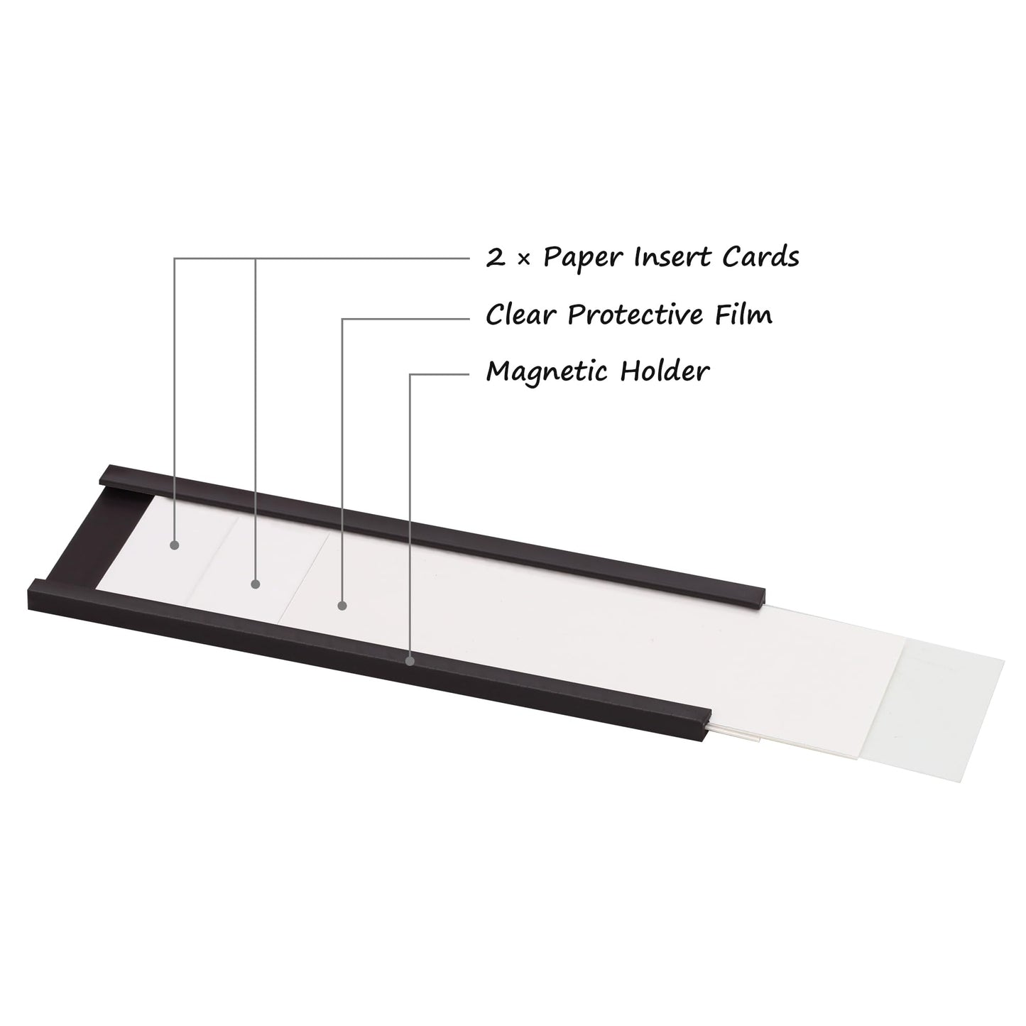 Realth 50pcs C Channel Magnetic Label Holders with Transparent Protective Film 50MM X 76.2MM for Wall Cabinets and Drawers Metal Whiteboards (MLH2350)