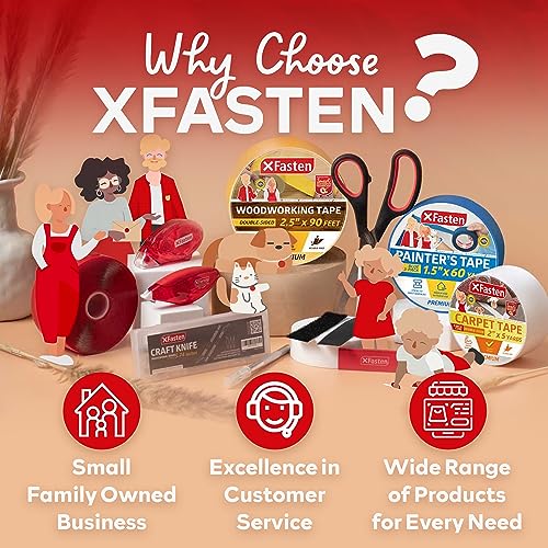 XFasten Double Sided Carpet Tape for Area Rugs 2 Inch x 30 Yards, Residue-Free Carpet Tiles Tape, Removable Heavy-Duty Rug Pad Gripper for Hardwood, Vinyl Flooring Underlayments, Laminate- Wood-Safe