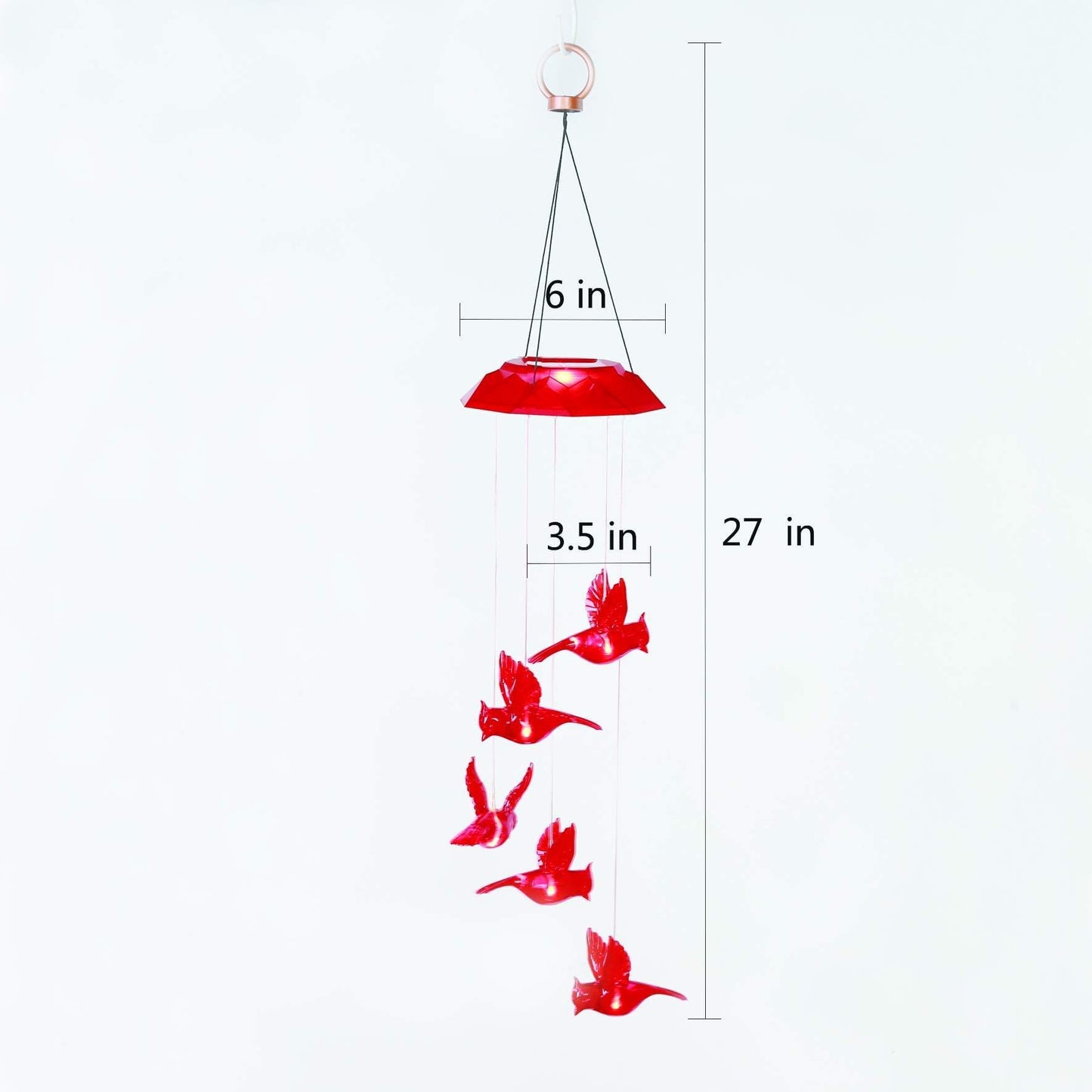Wind Chime Solar Chimes Warm Light Solar Waterproof Wind Bell Light for Home Party Night Garden Patio Decoration,Red Bird