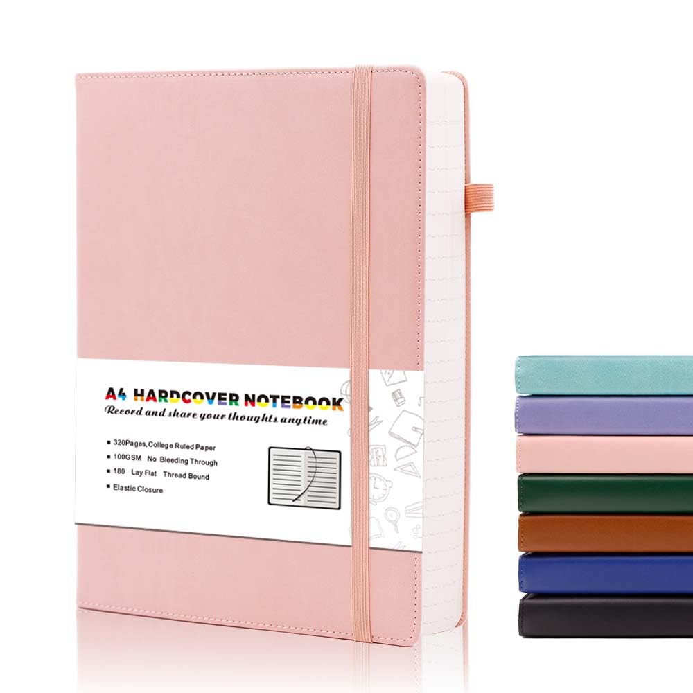 Deziliao 320 Pages Large A4 Lined Journal Notebooks with Pen Loop, Hardcover Notebook Journal for Work, 100Gsm Premium Thick Paper,8.5''×11'' College Ruled for School Work, Black