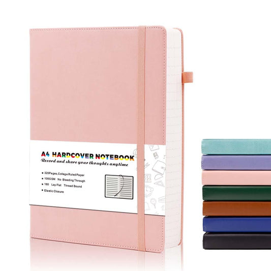 Deziliao 320 Pages Large A4 Lined Journal Notebooks with Pen Loop, Hardcover Notebook Journal for Work, 100Gsm Premium Thick Paper,8.5''×11'' College Ruled for School Work, Black