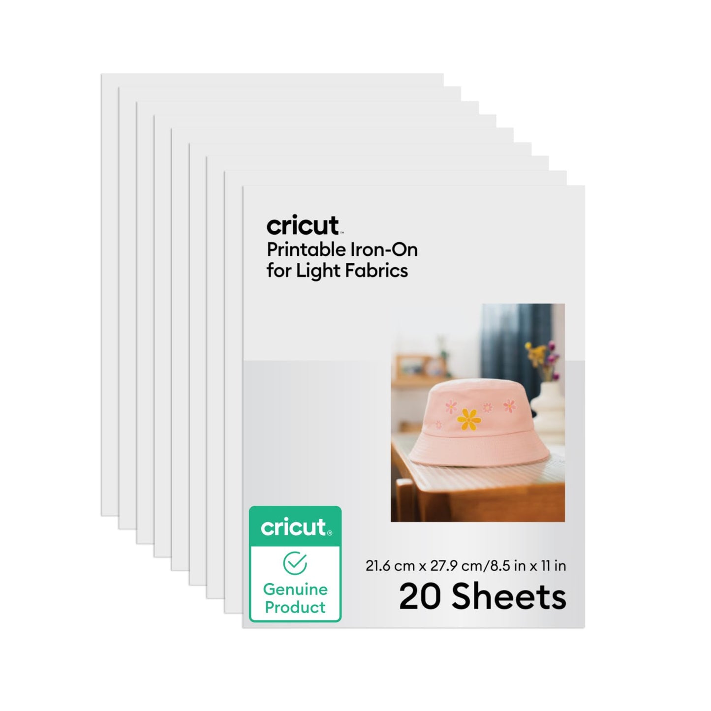 Cricut Printable Iron-On for Light Fabrics, 20 Sheets (8.5" x 11") - Print HTV Compatible with Inkjet Printers - for Joy Xtra, Explore, & Maker Machines