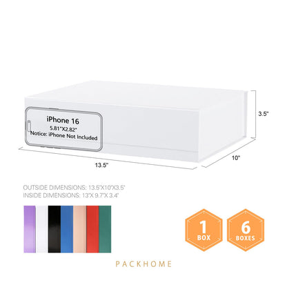 PACKHOME Gift Box 13x9.7x3.4 Inches, Large Gift Box with Lids, Sturdy Shirt Box with Magnetic Lid for Wrapping Gifts (Glossy Metallic White)