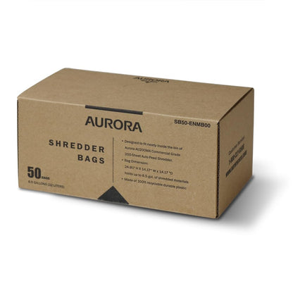 Aurora SB50 Shredder Bags, Design for Aurora AU200MA and AU220MB auto feed shredders, Hold up to 8.5 Gallon of shredded materials, 1 Roll of 50 Bags
