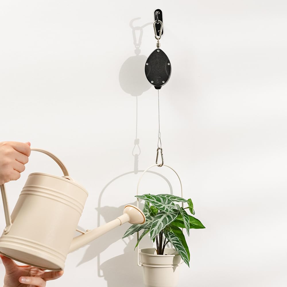 Bamworld 3 Pack Upgraded Retractable Plant Hanger for Indoor Plants, Heavy Duty Auto-Lock Pulley System to Easily Raise and Lower Hanging Planters, Bird Feeders & Garden Baskets