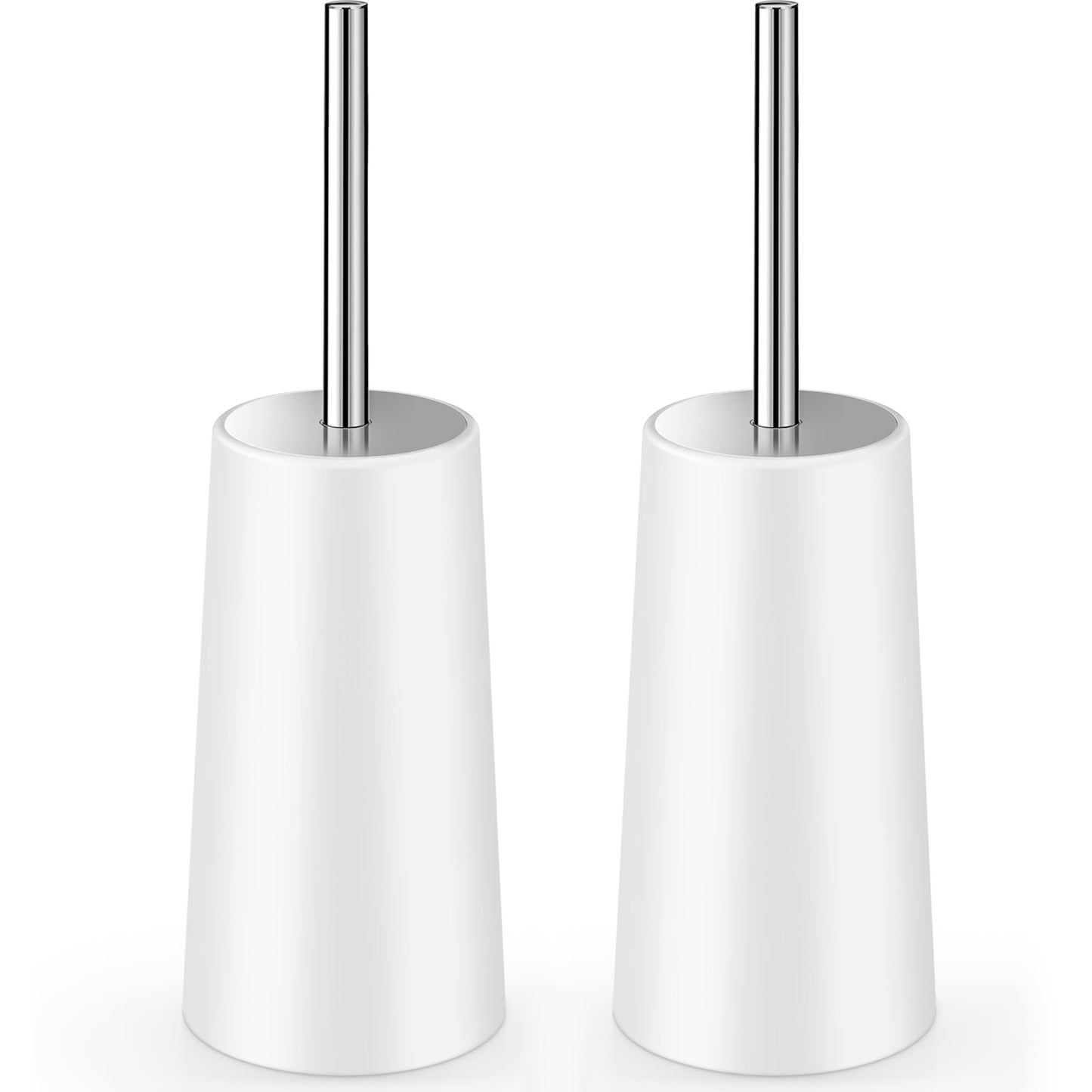 Toilet Brush and Holder, 2 Pack Toilet Brush with 304 Stainless Steel Long Handle, Toilet Bowl Brush for Bathroom Toilet-Ergonomic, Elegant,Durable (White)