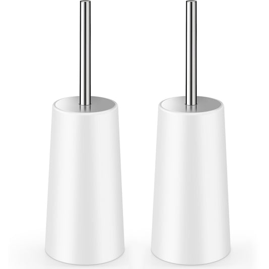 Toilet Brush and Holder, 2 Pack Toilet Brush with 304 Stainless Steel Long Handle, Toilet Bowl Brush for Bathroom Toilet-Ergonomic, Elegant,Durable (White)