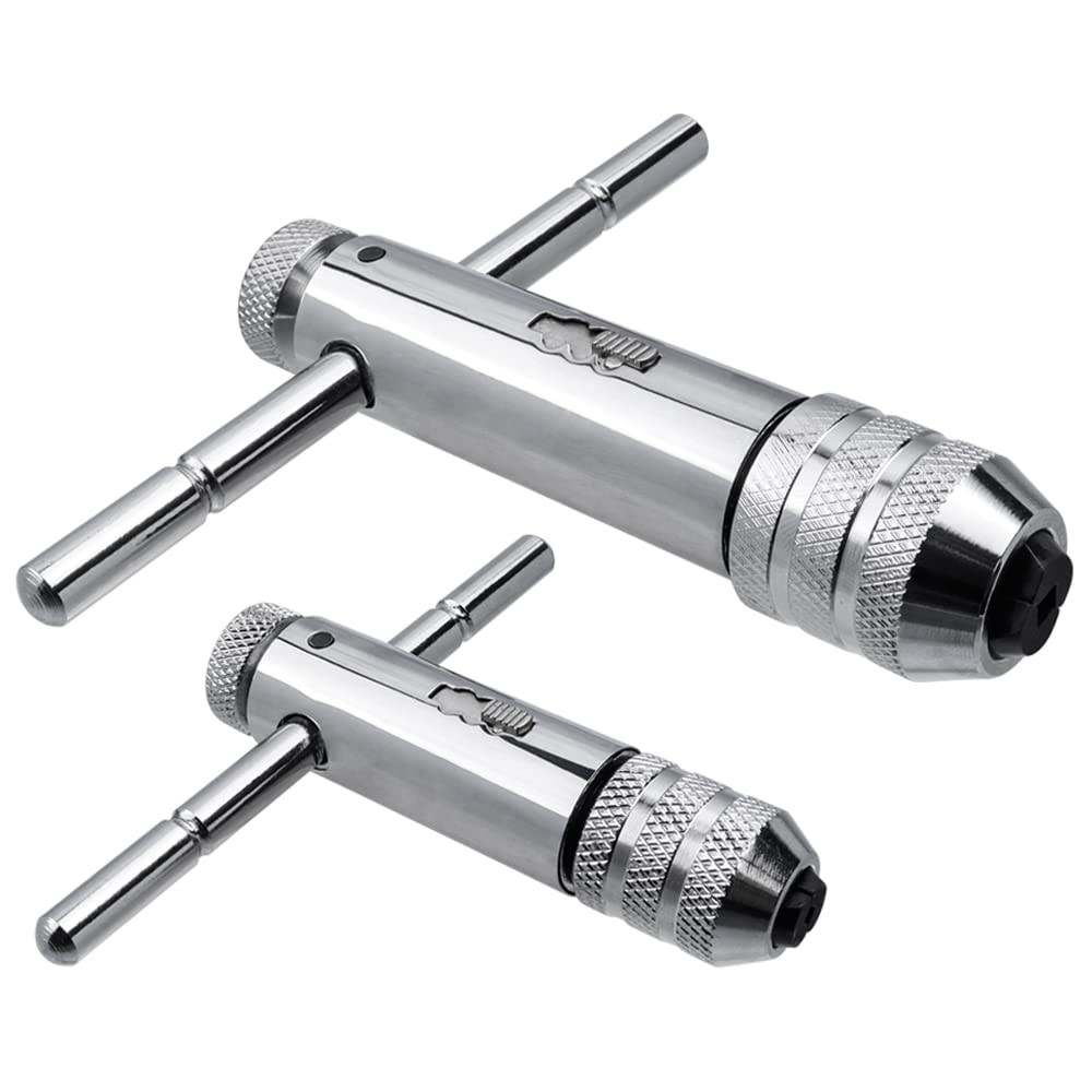 Bestgle 2 Pcs Ratcheting T-Handle Tap Holder Wrench Adjustable Ratchet Wrench Set for M3-M8 / M5-M12 Metric Screw Taps
