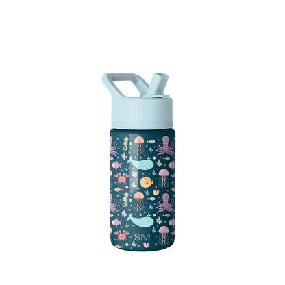 Simple Modern Kids Water Bottle with Straw | Insulated Stainless Steel Reusable Tumbler for School, Girls, Boys | Summit Collection | 14oz | Under The Sea