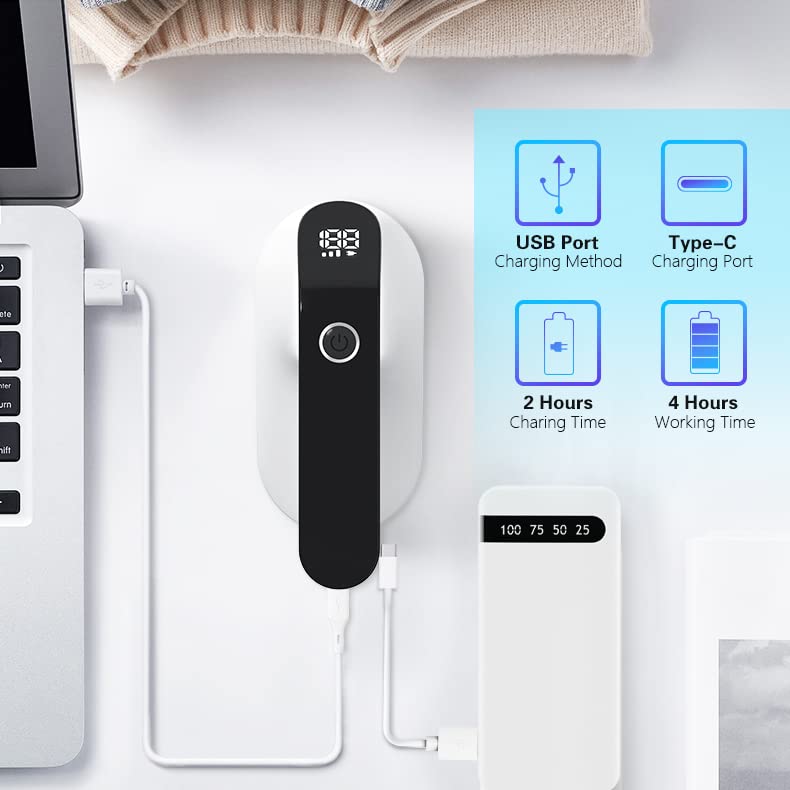 BAICIWE Electric Lint Remover, Rechargeable Fabric Shaver, Sweater Shaver for Clothes and Furniture with 3-Speeds and Battery Led Digital Display,2 Replaceable 6-Leaf Blades,Wall Mounted Storage Box