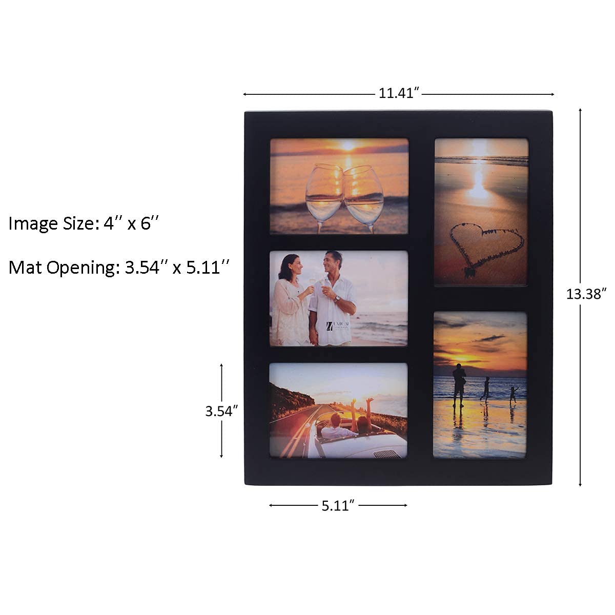 UMICAL 4x6 5-Opening Collage Picture Frame Black Wood Photo Frames for 4x6 Inch Pictures Display Made for Tabletop Stand and Wall Mounting