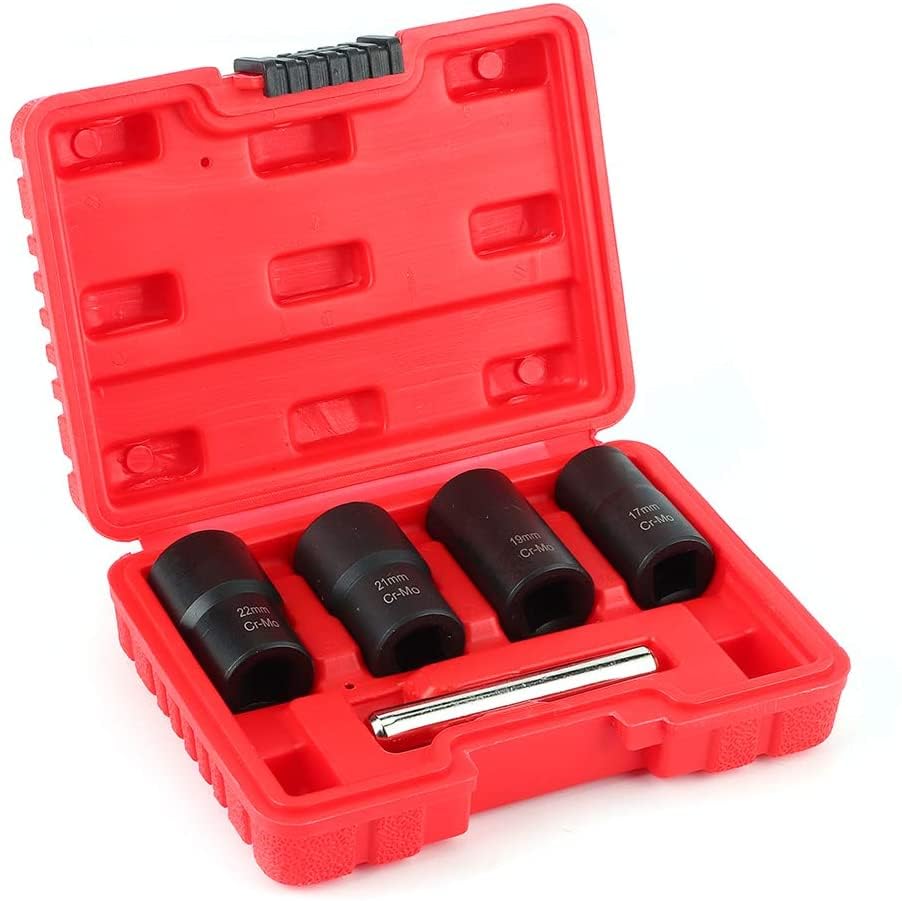 5 Pieces Twist Socket Set, Lug Nut Remover Extractor Tool,Metric Bolt and Lug Nut Extractor Socket Tools - 17MM,19MM, 21MM, 22MM,Red