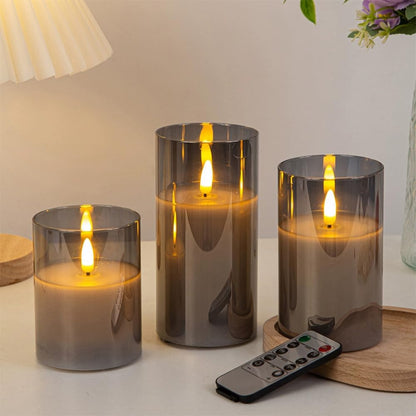 3Pack LED Flameless Flickering Candles with Remote Control and Timer,Battery Operated Electric Candles for Home Party Wedding Birthday Halloween Christmas (Grey)