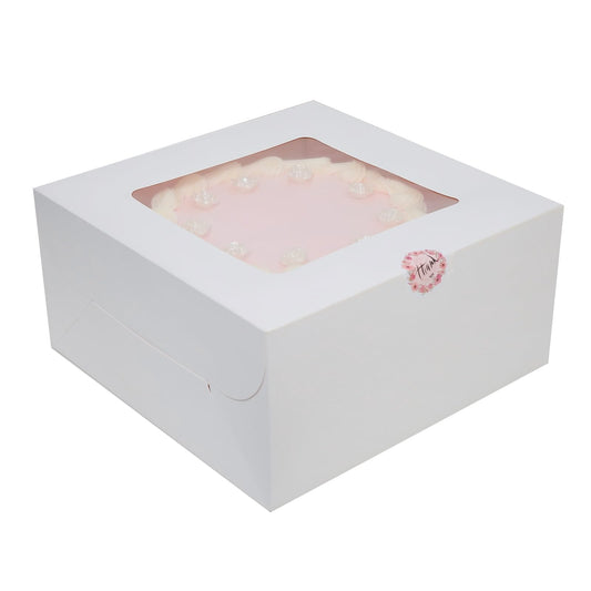 ZKKZOMA 12 Set 10x10x5 Inches Cake Boxes with Boards,Cake Boxes with window & Cake Borads & Stickers,Large Square Baking Boxes (12)