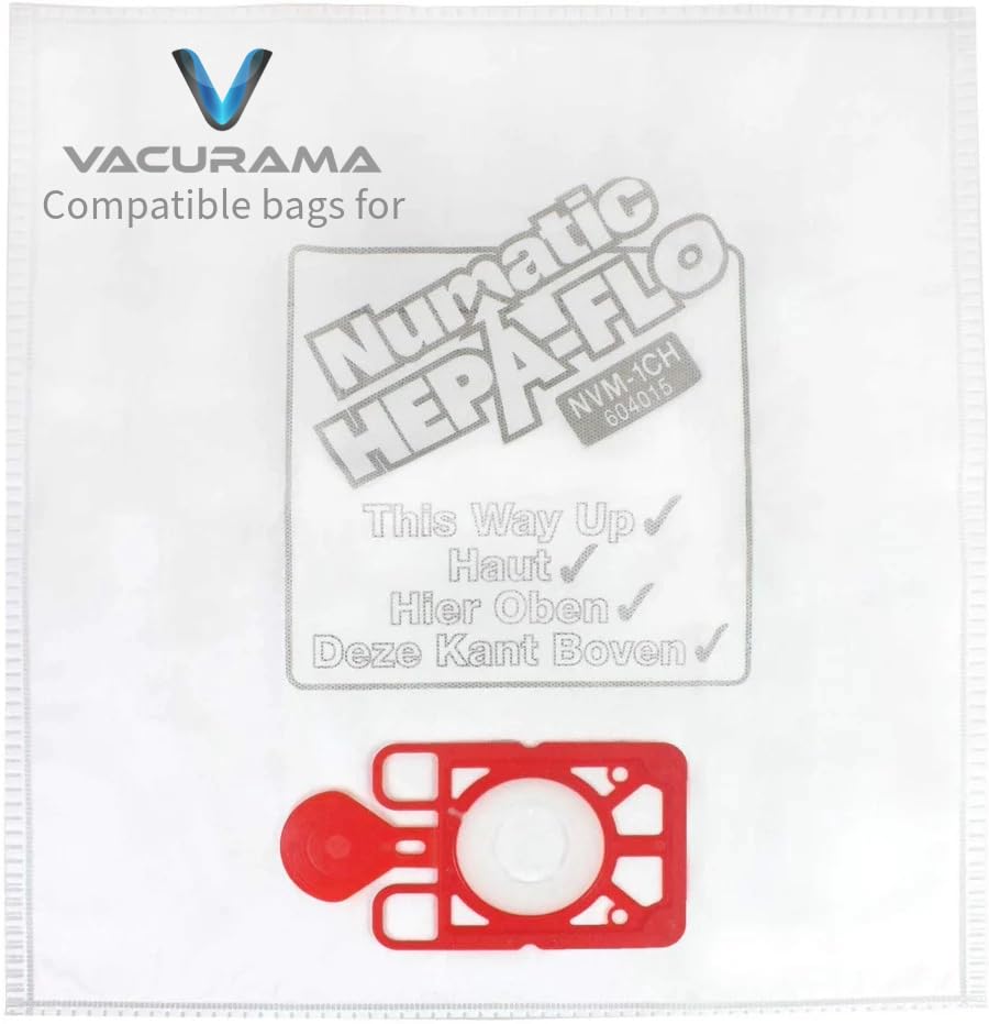 Vacurama Premium Compatible Numatic Vacuum Bags NVM-1CH HEPA-FLO, (10-Pack) for Henry, Hetty, Harry, James - Microfibre Bag Types 907075, 604015 (10)