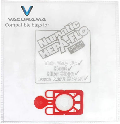 Vacurama Premium Compatible Numatic Vacuum Bags NVM-1CH HEPA-FLO, (10-Pack) for Henry, Hetty, Harry, James - Microfibre Bag Types 907075, 604015 (10)