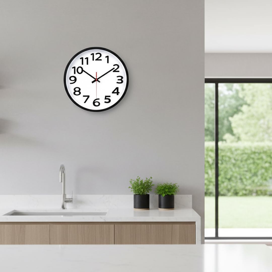 Crosstime Wall Clock 30cm Silent Non-Ticking - Big Numbers Easy to Read Round Quartz Analogue Clocks for Kitchen, Living Room, Office, School -12 Inch