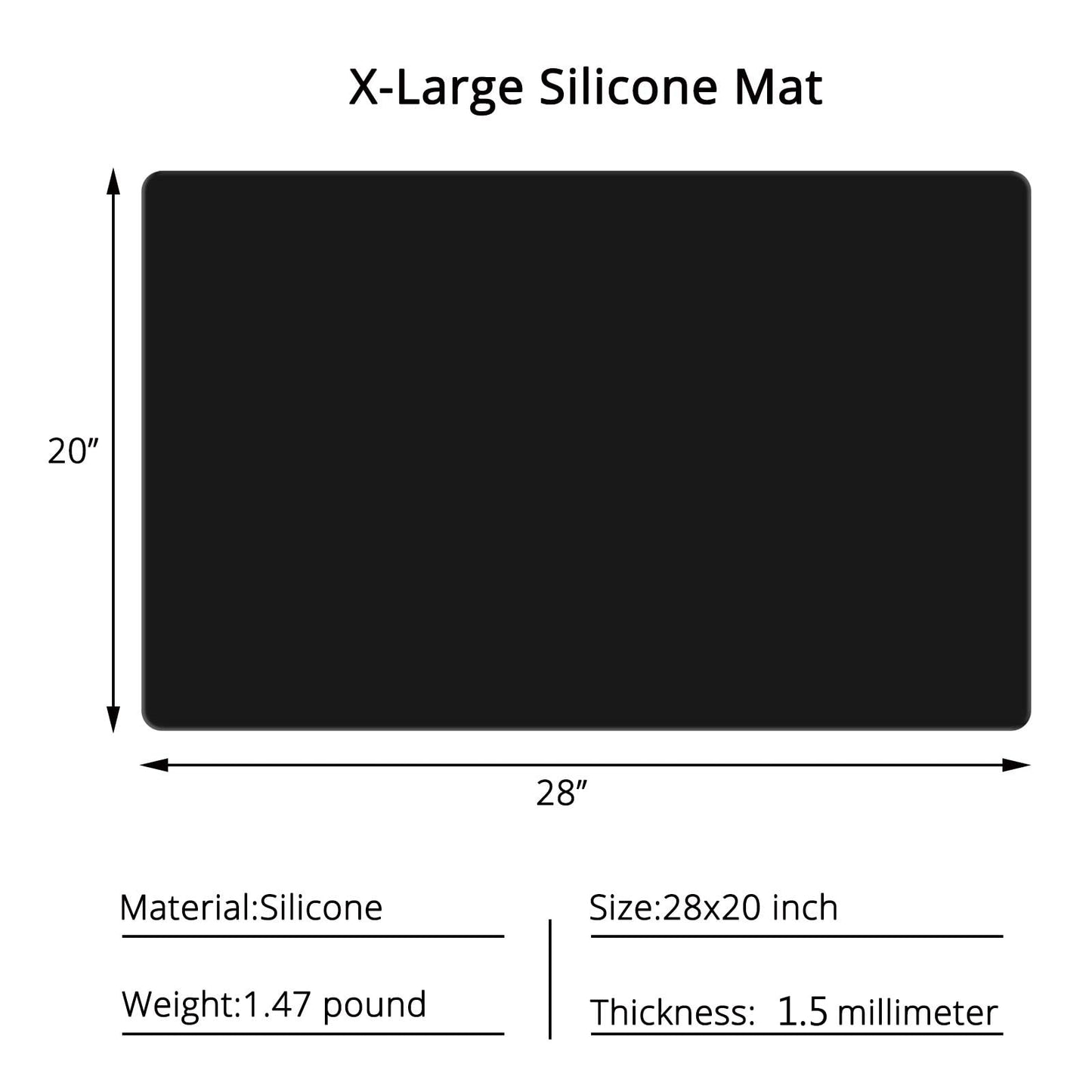 Silicone Mats for Kitchen Counter, Large Silicone Countertop Protector, Nonskid Heat Resistant Desk Saver Pad, Multipurpose Mat, Placemat (XL-28" x 20"x 0.06", Black)