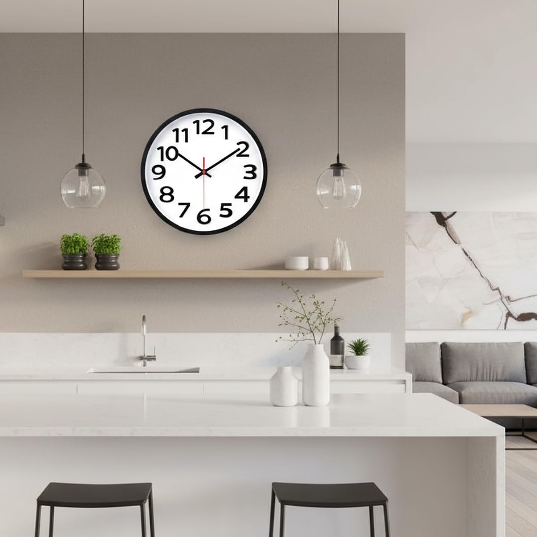 Crosstime Wall Clock 30cm Silent Non-Ticking - Big Numbers Easy to Read Round Quartz Analogue Clocks for Kitchen, Living Room, Office, School -12 Inch
