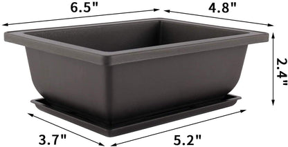 Artilife 6Pcs 6.5Inch Bonsai Pots,Plastic Bonsai Training Pots Humidity Trays Square Nursery Pots for for Plants, Flowers, Herbs, African Violets & Seed Nursery