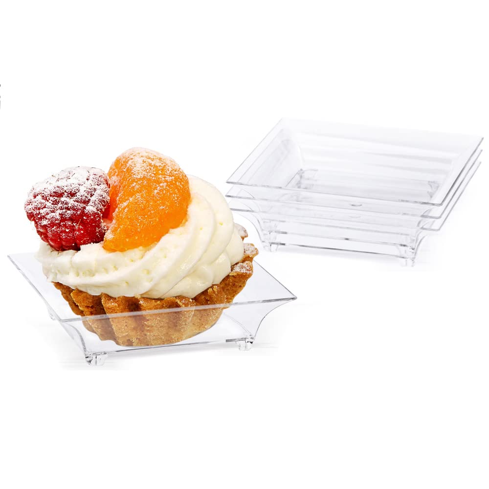 Kingrol 150 Count Plastic Dessert Plates, Mini Mini Mini Disposable Square Plates for Desserts, Appetizers, Sauces, Tastings