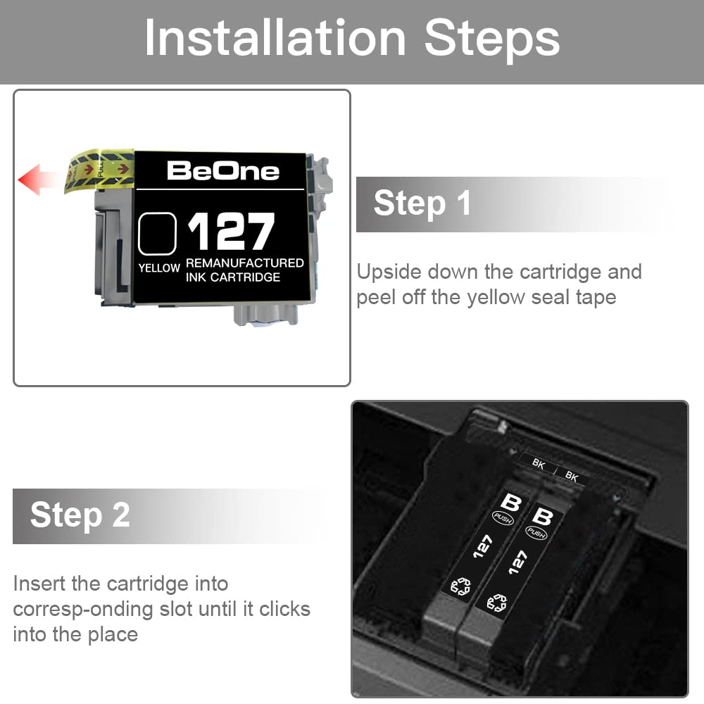 BeOne Remanufactured Ink Cartridges Replacement for T127 127 to use with Workforce 60 545 630 633 635 645 840 845 WF-3520 WF-3530 WF-3540 WF-7010 WF-7510 WF-7520 Printer (2 Black)