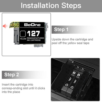 BeOne Remanufactured Ink Cartridges Replacement for T127 127 to use with Workforce 60 545 630 633 635 645 840 845 WF-3520 WF-3530 WF-3540 WF-7010 WF-7510 WF-7520 Printer (2 Black)