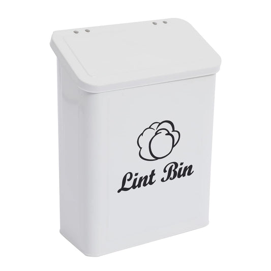 Xbopetda Metal Lint Bin for Laundry Room, Magnetic Lint Bin, Wall Mounted Lint Box Holder, Washer Dryer Trash Can with Lid, Modern Farmhouse Laundry Room Decor, Organization & Storage Box-White